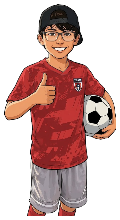 Cartoon of Hayden holding a soccer ball